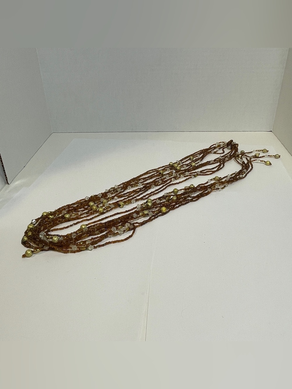 Women's Coppery Belt Sash Drape VTG Beaded Hippie Style Boho Fringe Ladies